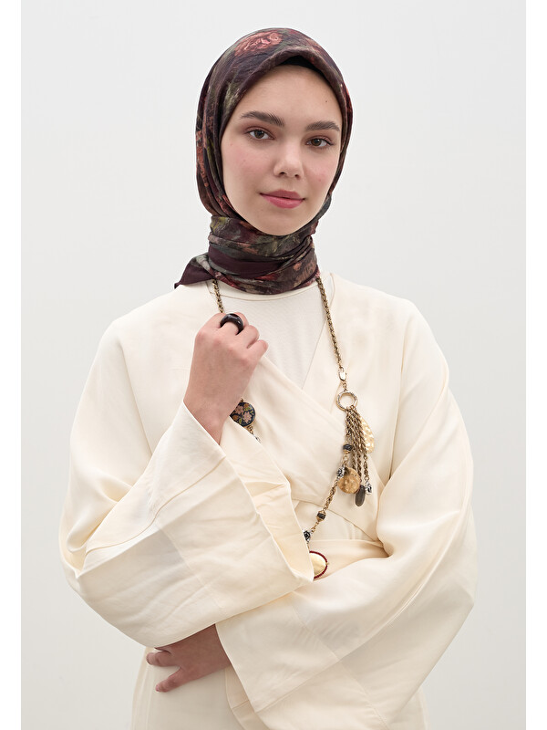 Fresh Scarfs Evelyne Desen Pamuklu Viskon Eşarp Mürdüm