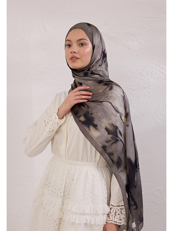 Fresh Scarfs Dark Flora Desen Rami Şal Vizon