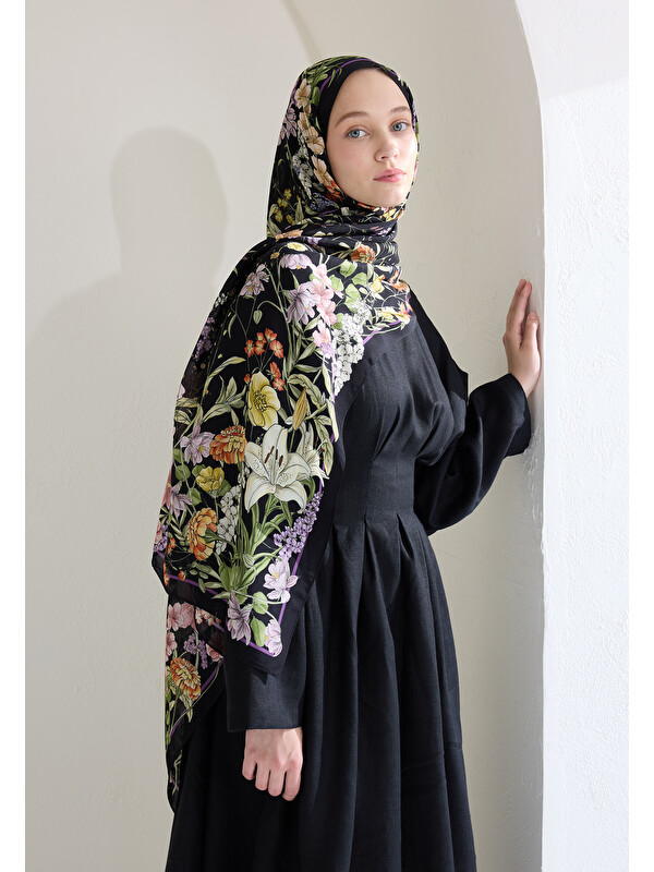 Fresh Scarfs Valentına Floş Viskon Şal Siyah