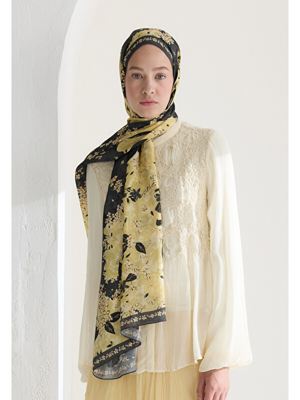 Fresh Scarfs Tıny Plumerıa Floş Viskon Şal Antrasit