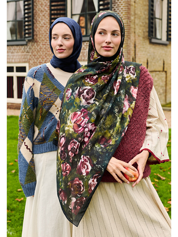 Fresh Scarfs Madeleine Desenli Pamuk Viskon Şal Derin Yeşil