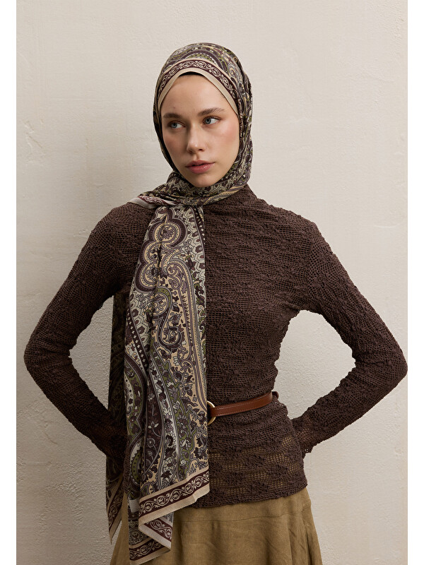 Fresh Scarfs Zaıra Desen Şal Kum