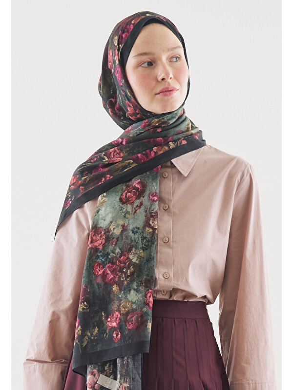 Fresh Scarfs Evelyne Desenli Pamuk Viskon Şal Koyu Yeşil