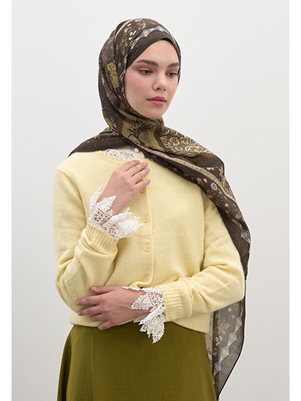 Fresh Scarfs Wıld And Pure Desen Şal Koyu Haki