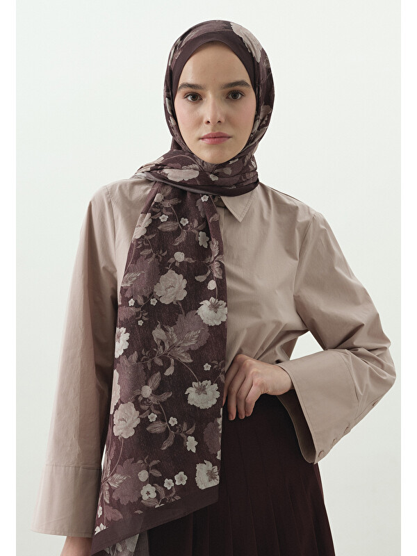 Fresh Scarfs Reverie Desenli Pamuk Viskon Şal Mürdüm