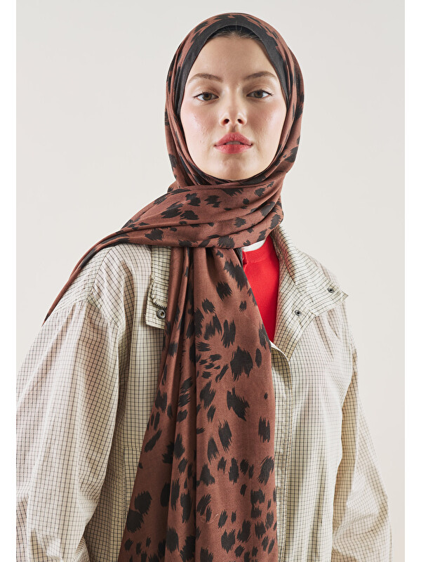 Fresh Scarfs Cheetah Desen Rami Şal Kahve