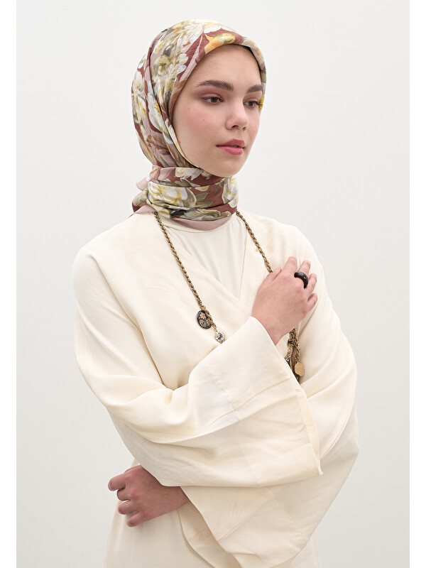 Fresh Scarfs Lotus Desen Pamuklu Viskon Eşarp Gülkurusu