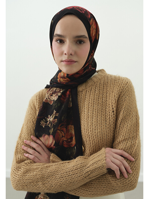 Fresh Scarfs Rosine Desenli Pamuk Viskon Şal Siyah