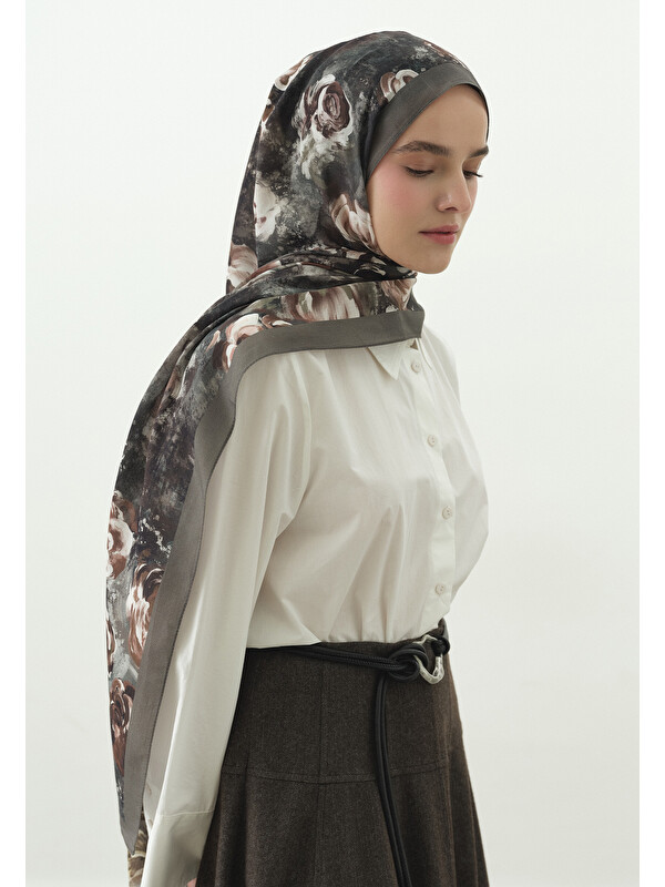 Fresh Scarfs Madeleine Desenli Pamuk Viskon Şal Gri