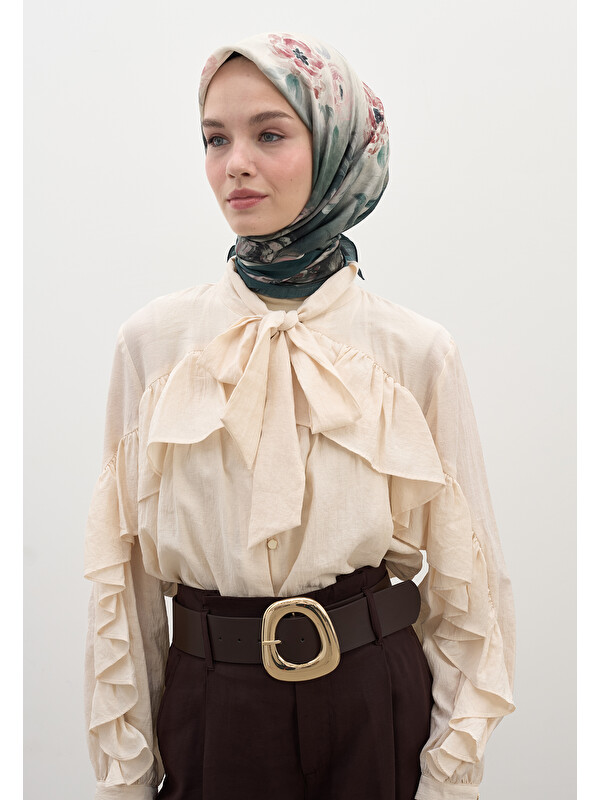 Fresh Scarfs Marıelle Desen Pamuklu Viskon Eşarp Petrol