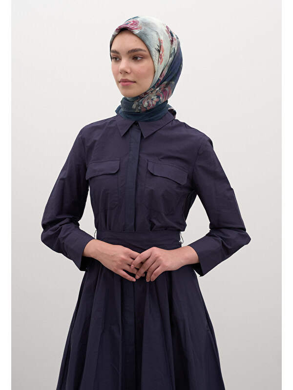 Fresh Scarfs Marıelle Desen Pamuklu Viskon Eşarp Lacivert