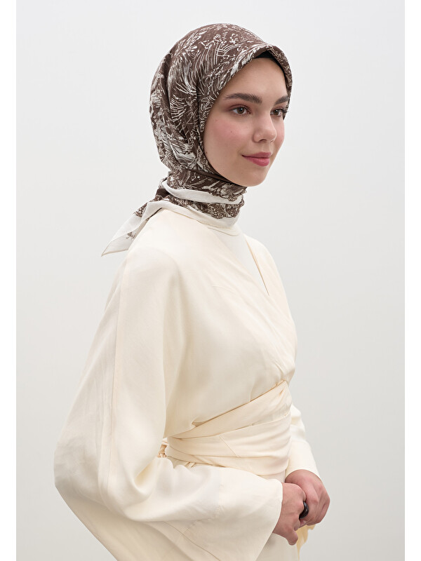 Fresh Scarfs Secret Elegance Desen Pamuklu Viskon Eşarp Acı Kahve