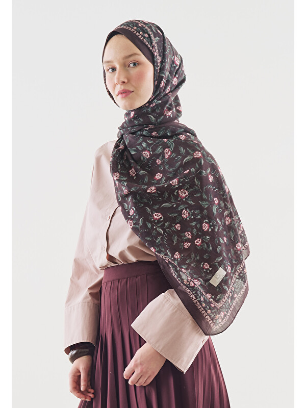 Fresh Scarfs Leana Desenli Pamuk Viskon Şal Mürdüm