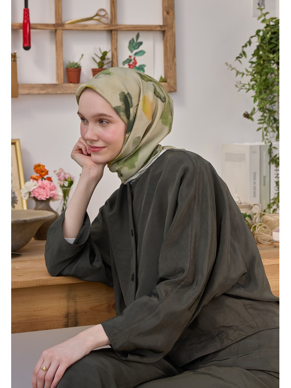 Fresh Scarfs Isla Desen Pamuk İpek Eşarp Yeşil