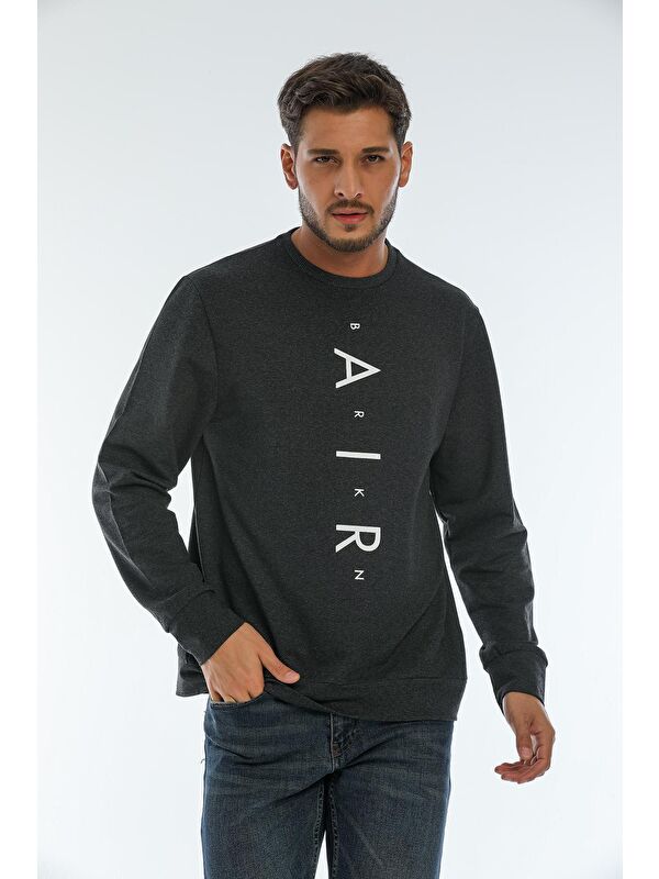 Süperlife Erkek Bisiklet Yaka Regular Fit Air Baskılı İnce Sweatshirt SPR22SW131