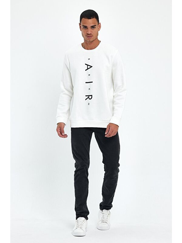Süperlife Erkek Bisiklet Yaka Regular Fit Air Baskılı İnce Sweatshirt SPR22SW131
