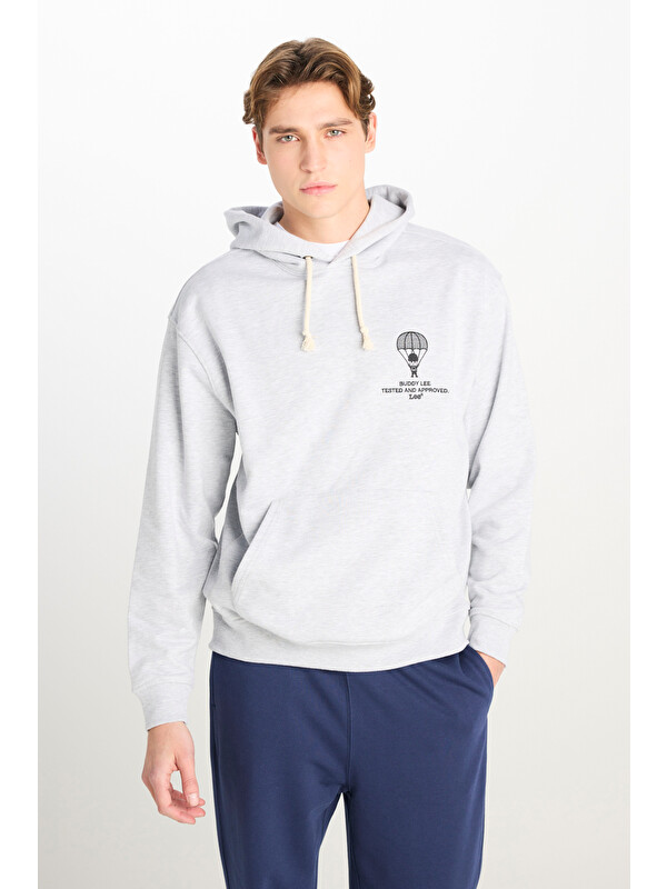 Lee Loose Fit Kapüşonlu Gri Melanj Sweatshirt