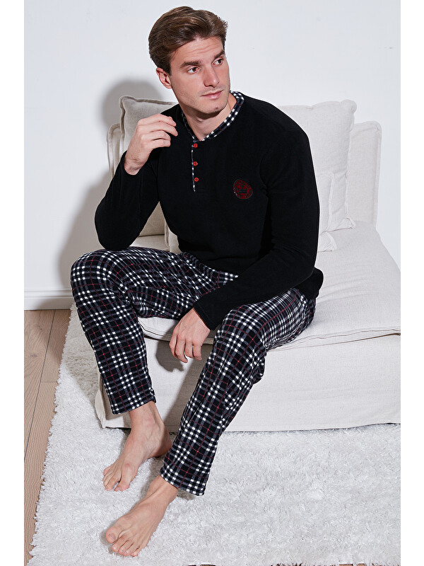 Buratti Regular Fit Bisiklet Yaka Kışlık Yumuşak Dokulu Polar Erkek Pijama Takımı 6096100
