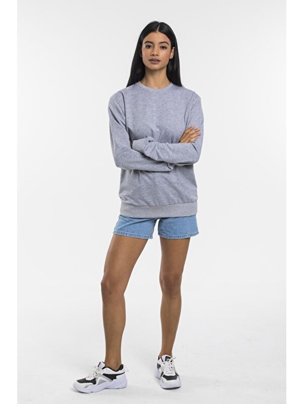 Süperlife Kadın Bisiklet Yaka Regular Kalıp İnce Pamuklu Sweatshirt SPR21K30