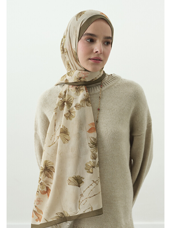Fresh Scarfs Fall Breeze Desenli Pamuk Viskon Şal Bej