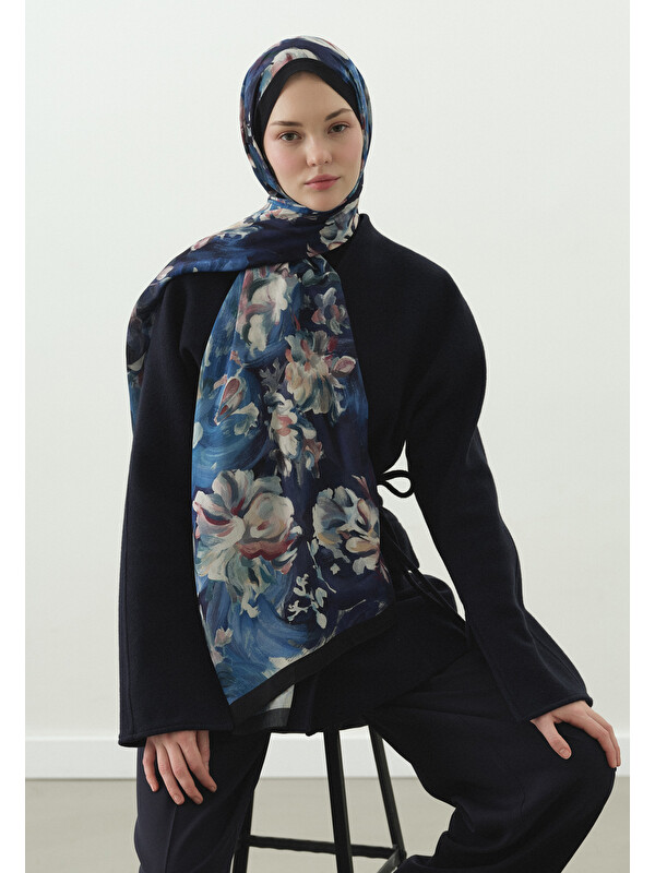Fresh Scarfs Jane Desenli Pamuk Viskon Şal Gece Mavisi