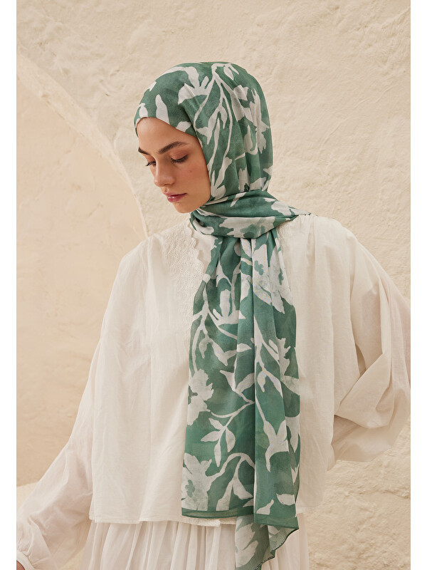 Fresh Scarfs Petunia Desen Rami Şal Zümrüt