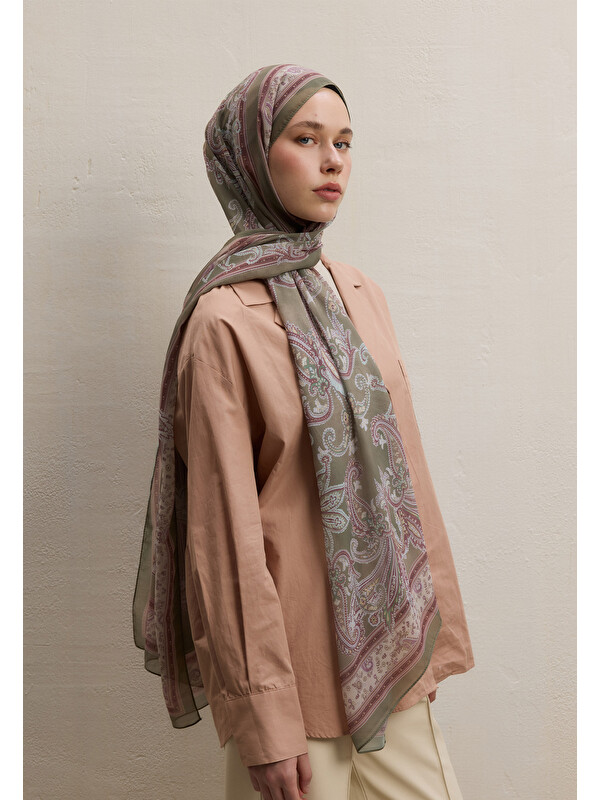 Fresh Scarfs Luna Desen İpek Krep Şal Toprak