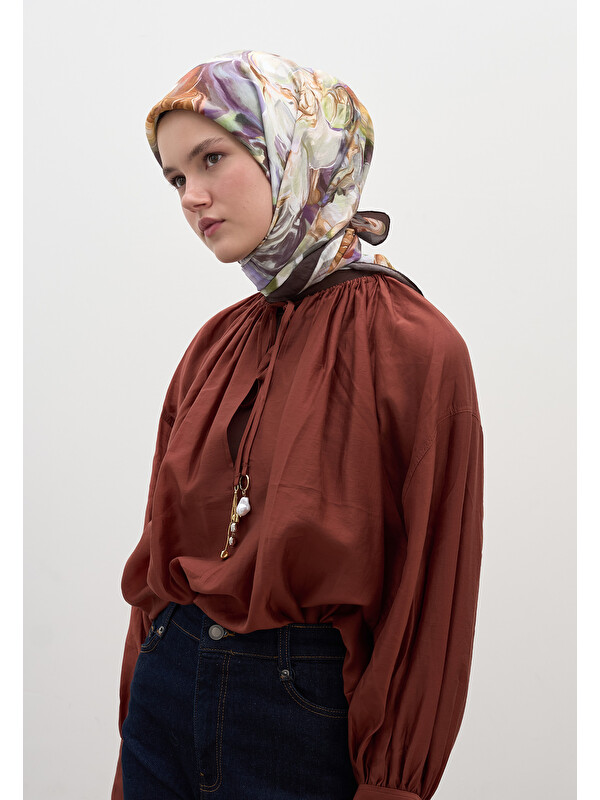 Fresh Scarfs Nerıssa Desen Pamuklu Viskon Eşarp Füme