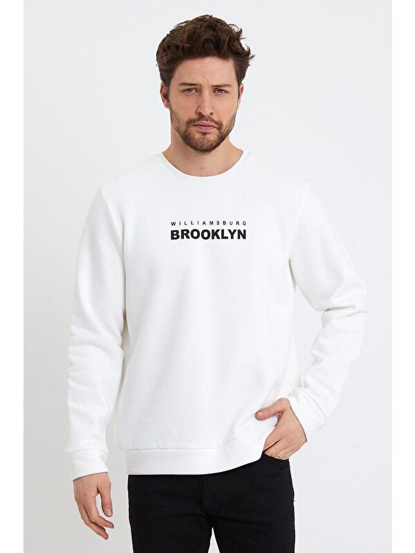 Süperlife Erkek Bisiklet Yaka Regular Fit Brooklyn Baskılı İnce Sweatshirt SPR23SW330