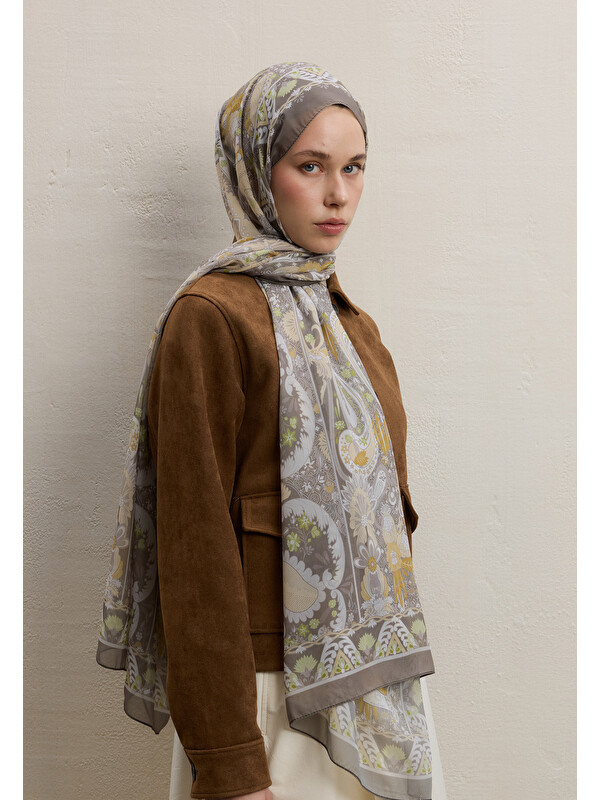 Fresh Scarfs Verona Desen İpek Krep Şal Adaçayı