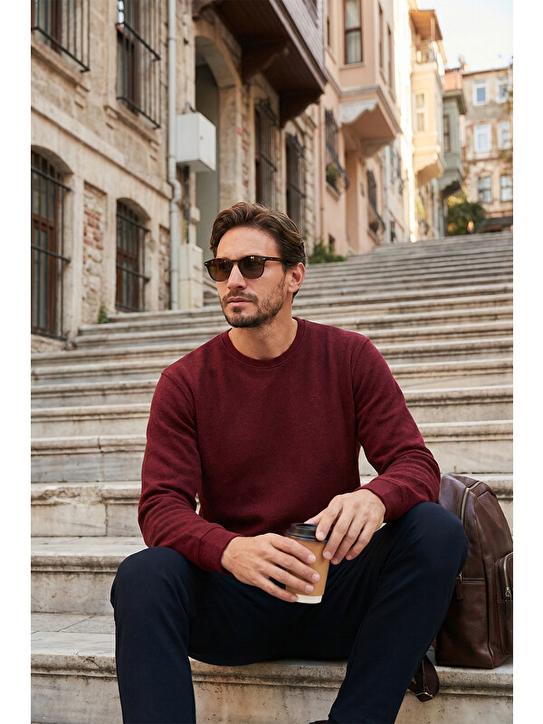 Buratti Slim Fit Bisiklet Yaka Pamuklu Erkek Büyük Beden Kazak 456201