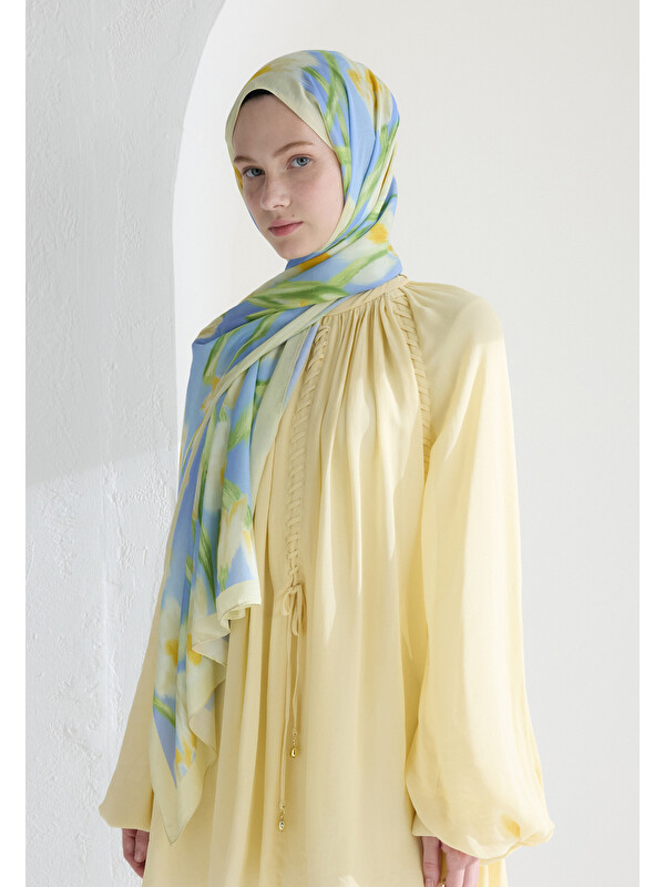 Fresh Scarfs Irıs Garden Floş Viskon Şal Tereyağı