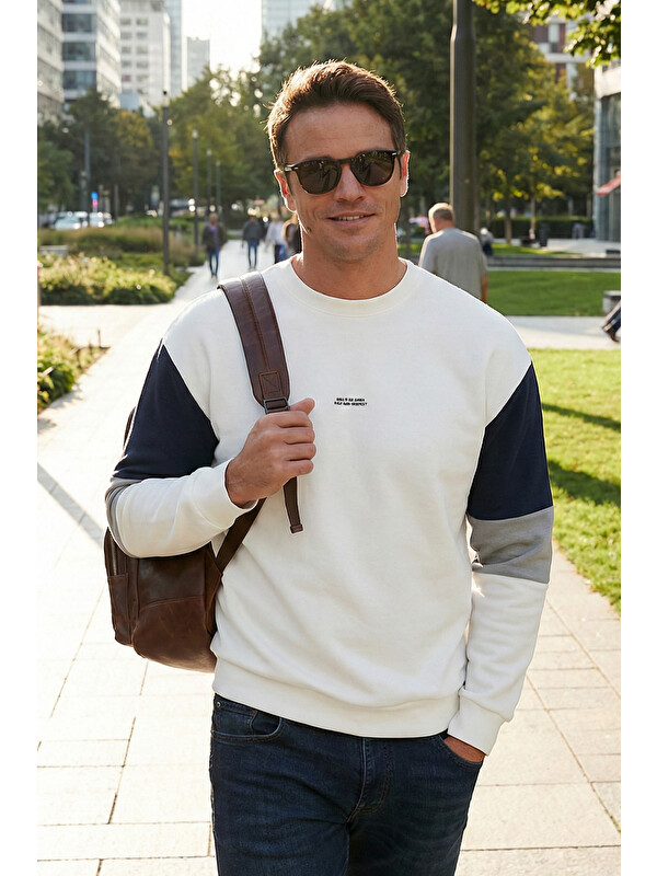 Buratti Pamuklu Relaxed Fit Bisiklet Yaka Şardonlu Renk Bloklu Sweat 5905298T