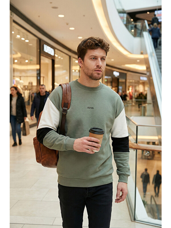 Buratti Pamuklu Relaxed Fit Bisiklet Yaka Şardonlu Renk Bloklu Sweat 5905298T