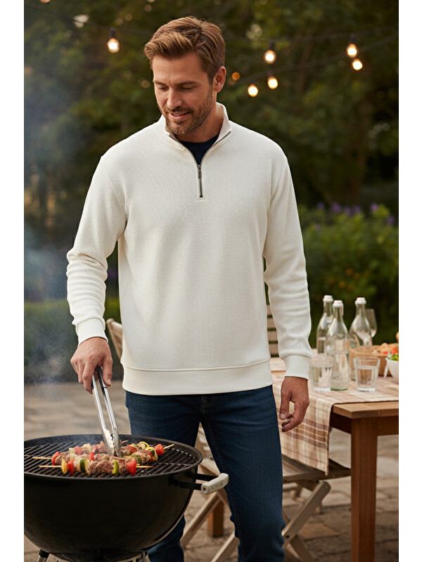 Buratti Pamuklu Regular Fit Yarım Fermuarlı Dik Yaka Erkek Sweat 5905716