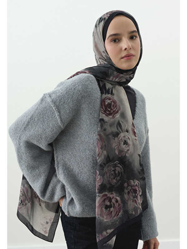 Fresh Scarfs Gece Mavisi Marıelle Desenli Pamuk Viskon Şal