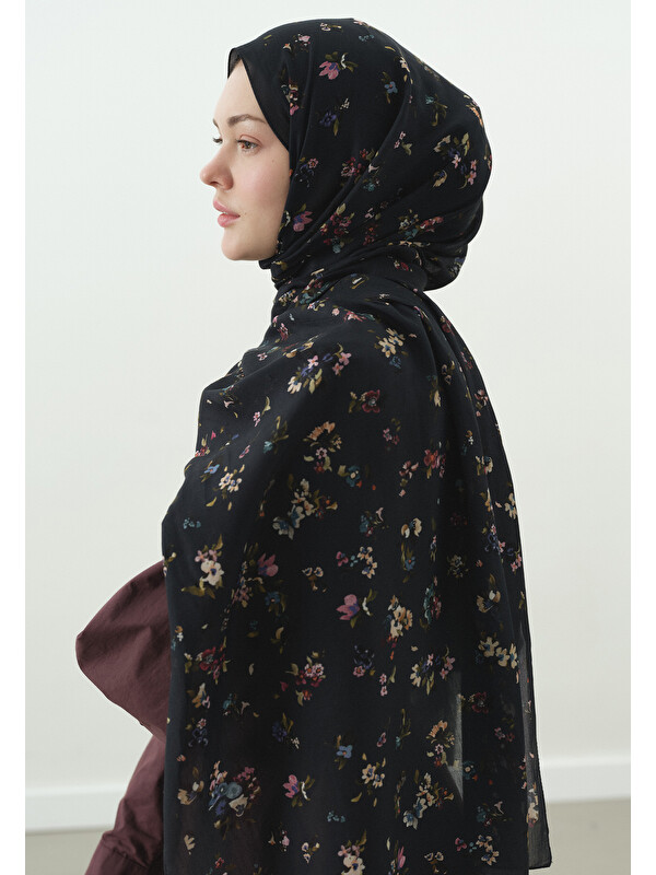 Fresh Scarfs Lacivert Tıny Blooms Desenli Pamuk Viskon Şal