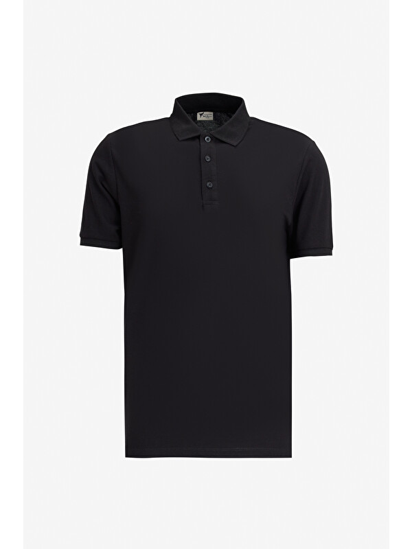 AC&Co / Altınyıldız Classics Erkek SIYAH-BEYAZ-LACIVERT Slim Fit Dar Kesim 3 'lü Kıvrılmaz Polo Yaka Tişört