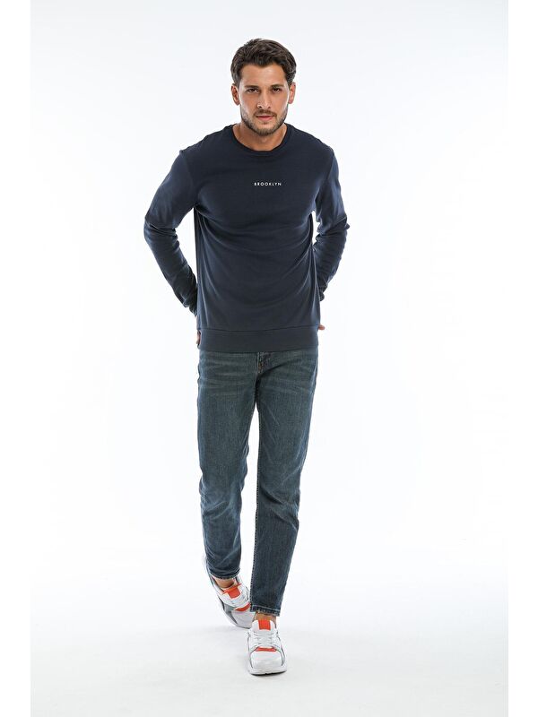 Süperlife Erkek Bisiklet Yaka Regular Fit Brooklyn Baskılı İnce Sweatshirt SPR22SW132