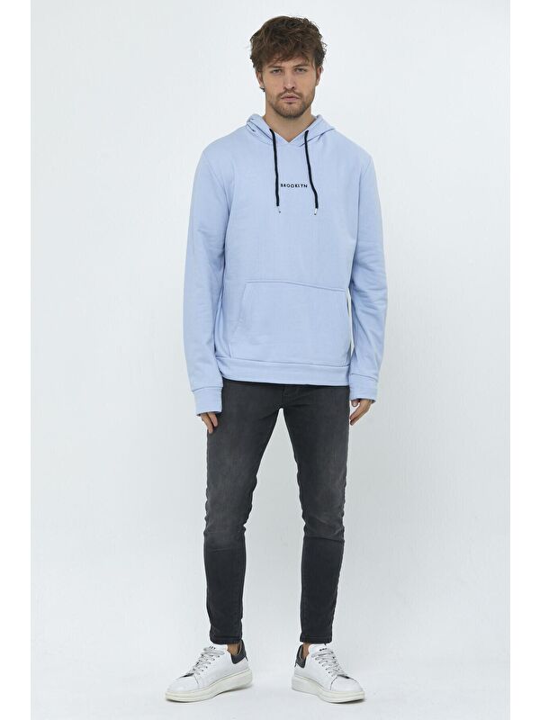 Süperlife Kapüşonlu Regular Fit Brooklyn Baskılı İnce Erkek Hoodie SPR22SW161