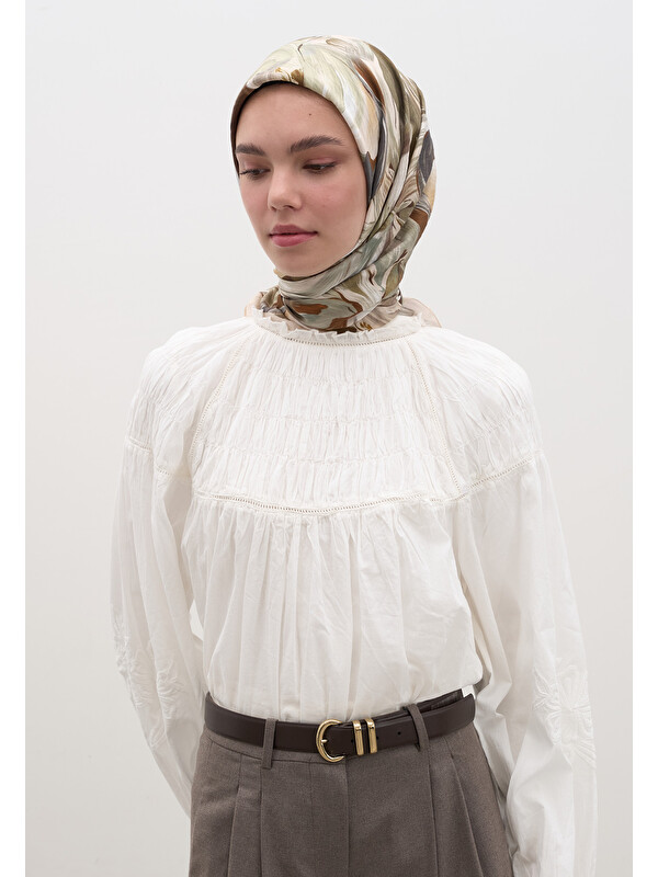 Fresh Scarfs Vanılla Blossom Desen Pamuklu Viskon Eşarp Bej