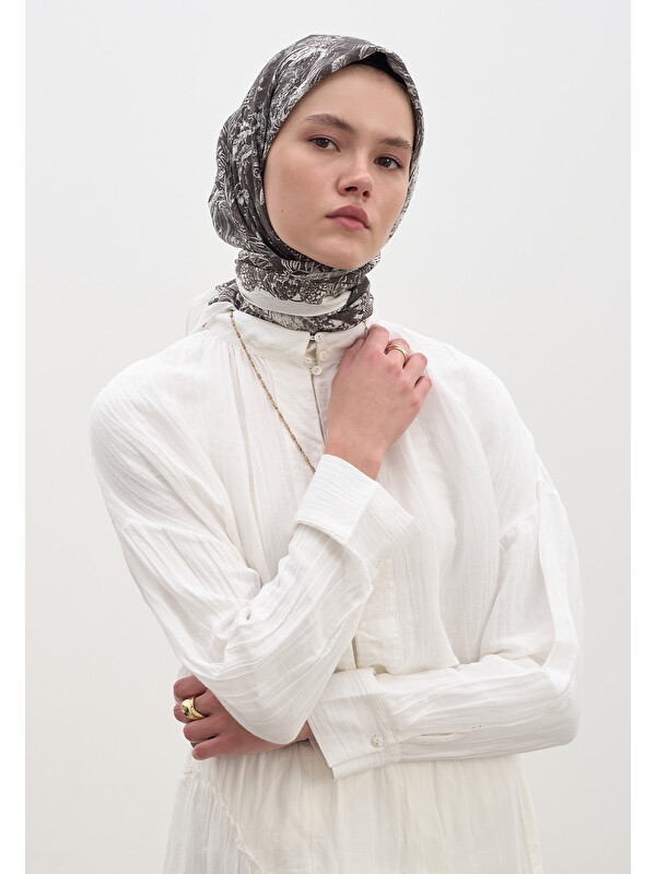 Fresh Scarfs Secret Elegance Desen Pamuklu Viskon Eşarp Antrasit