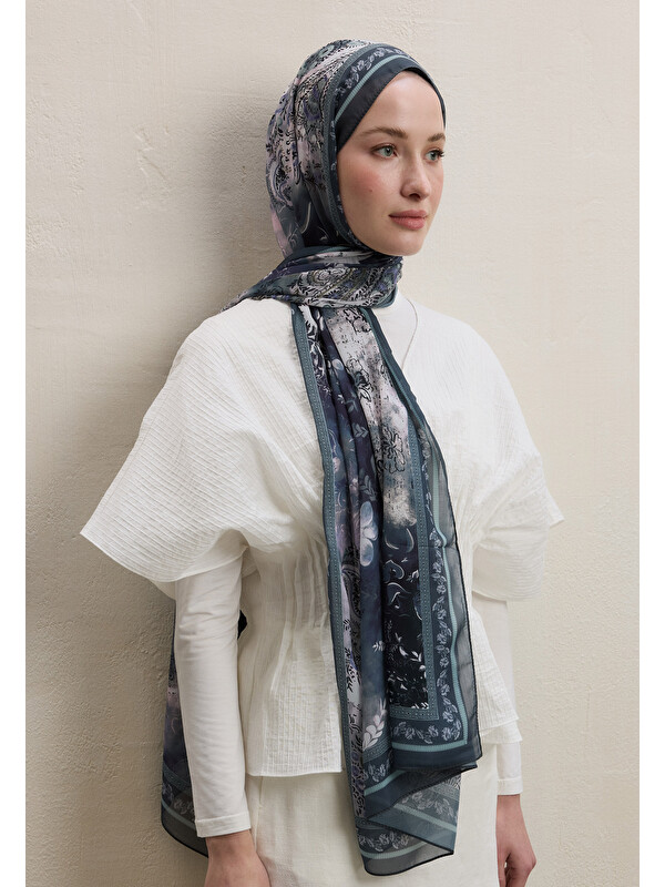 Fresh Scarfs Ellen Desen İpek Krep Şal Mint Yeşili