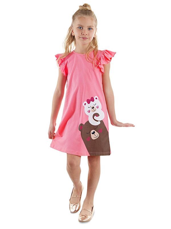 Denokids Ayıcıklar Kız Çocuk Pembe Elbise