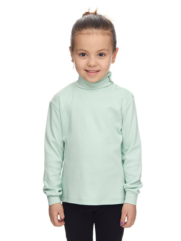 Lovetti Soft Yeşil Kız Çocuk Tam Balıkçı Uzun Kol Çıtçıtlı Tişört