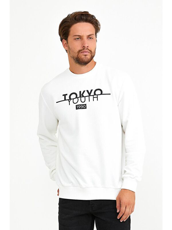 Süperlife Erkek Bisiklet Yaka Regular Fit Tokyo Baskılı İnce Sweatshirt spr22sw134