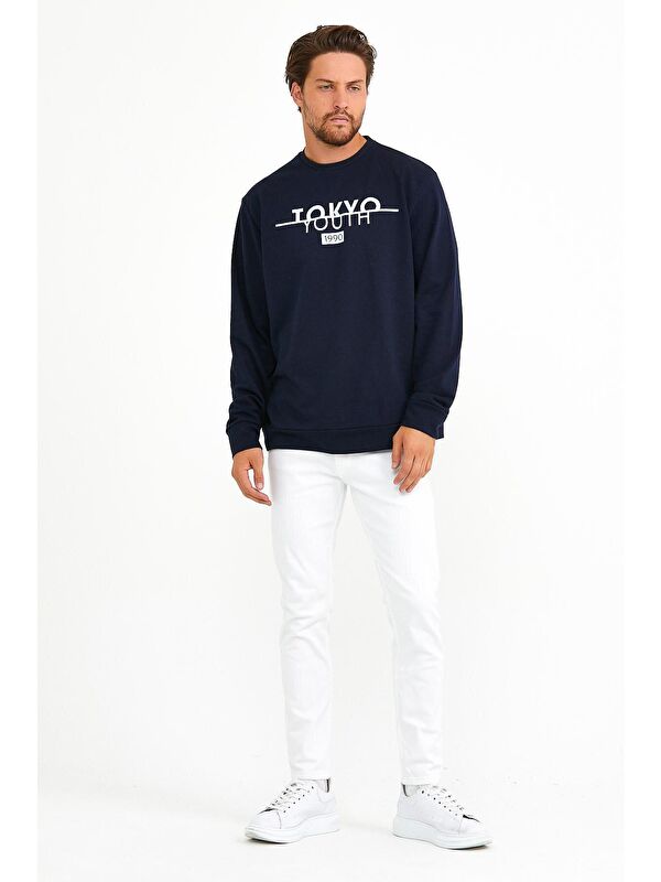 Süperlife Erkek Bisiklet Yaka Regular Fit Tokyo Baskılı İnce Sweatshirt spr22sw134