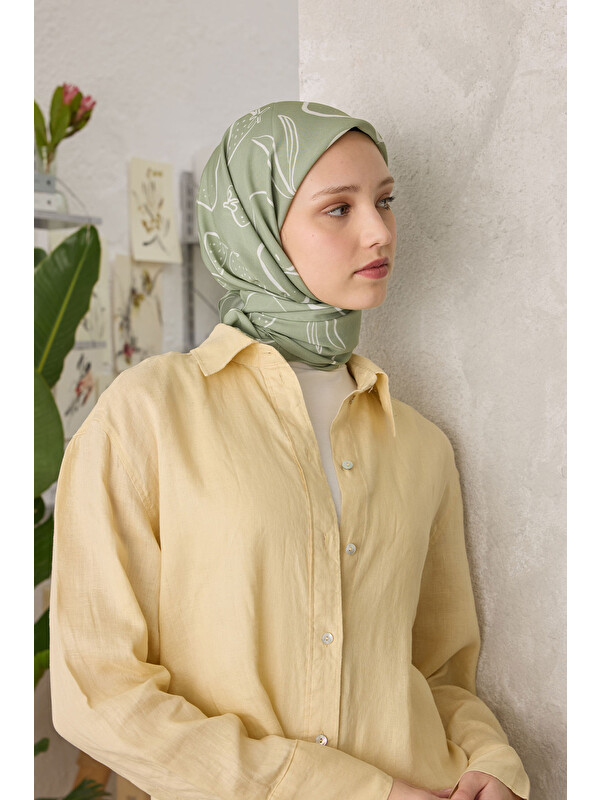 Fresh Scarfs Eloıse Desen Pamuk İpek Eşarp Mint Yeşili