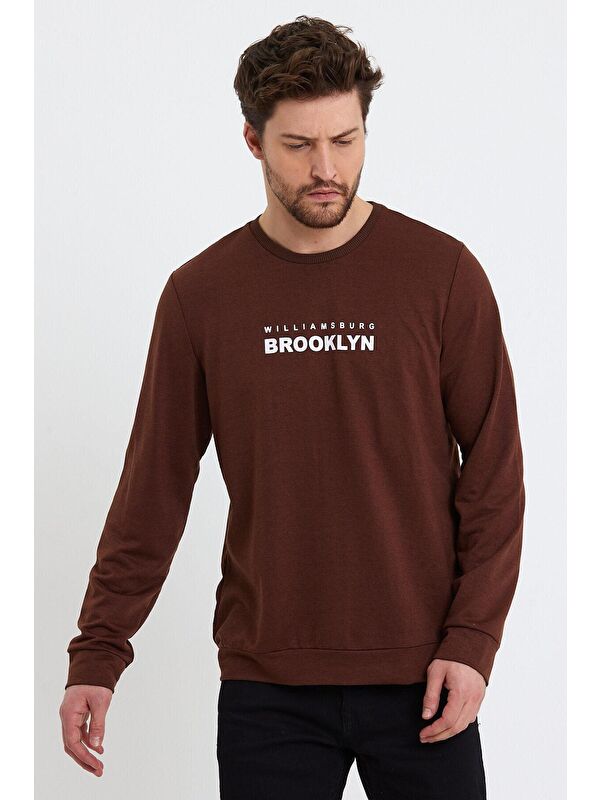 Süperlife Erkek Bisiklet Yaka Regular Fit Brooklyn Baskılı İnce Sweatshirt SPR23SW330