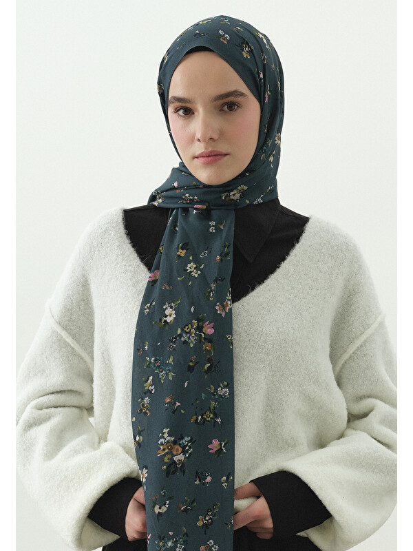 Fresh Scarfs Tiny Blooms Desenli Pamuk Viskon Şal Jean Mavi